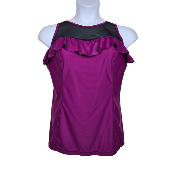 Lane Bryant Other - Livi Active Womens Magenta Ruffle Sheer Mesh Swimsuit Tankini Top Size 16